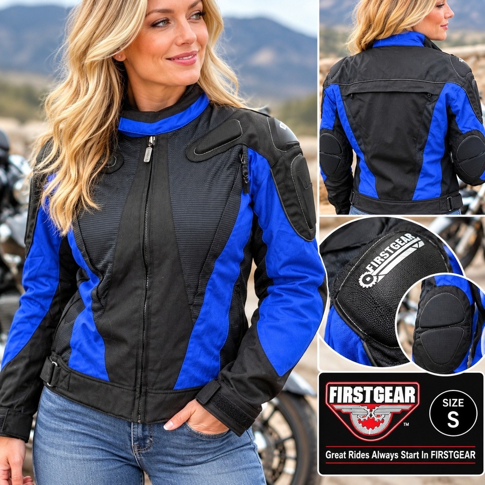 Firstgear Womens Mesh Motorcycle Riding Jacket Blue Black Padded Armor Size S